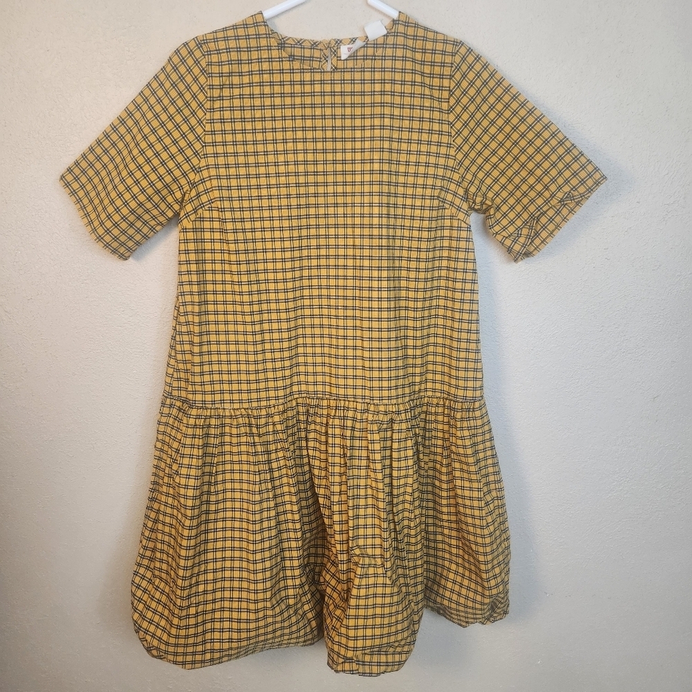 Levi's Yellow and Black Plaid Aberdeen Taffeta Drop Waist Dress Small (7672) - Picture 2 of 9